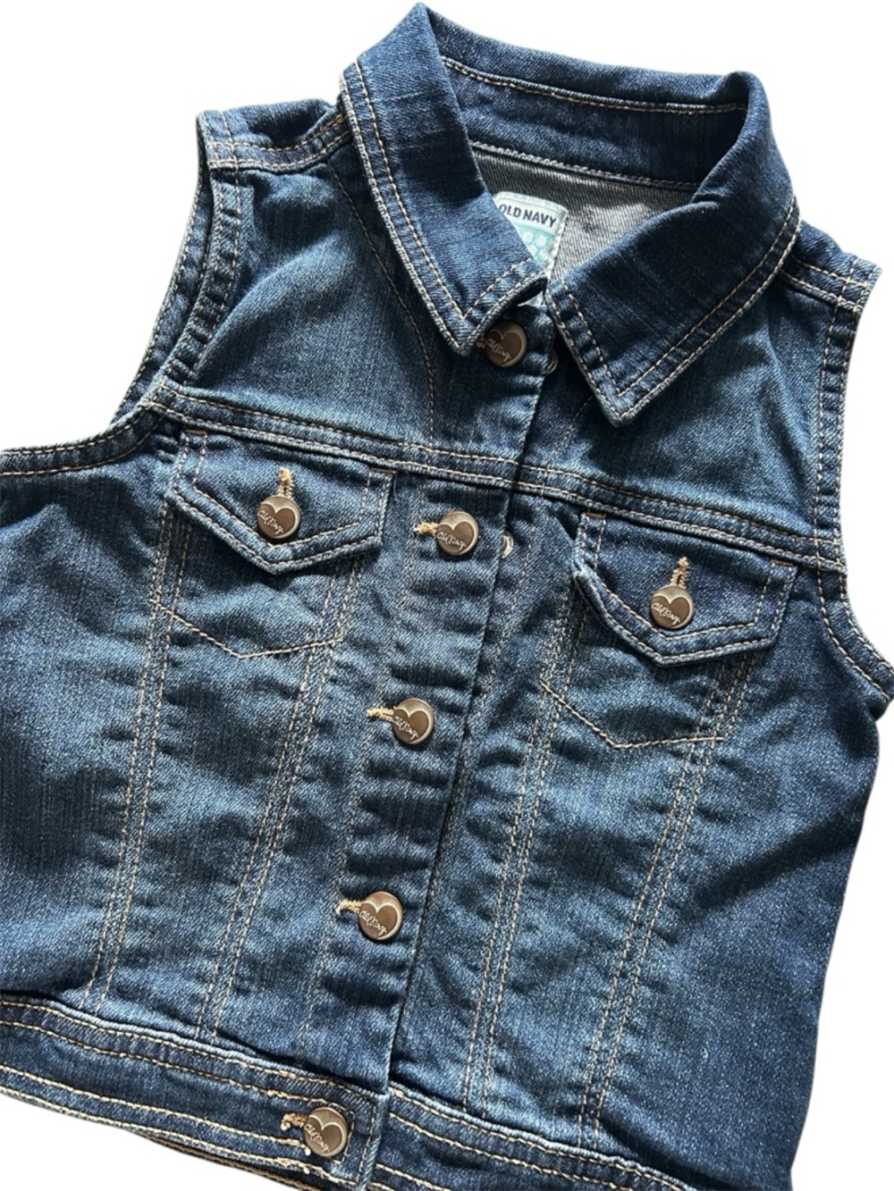 OLD NAVY Denim Vest Sleeveless Jean Jacket Front Heart Snaps Blue Girls 5T